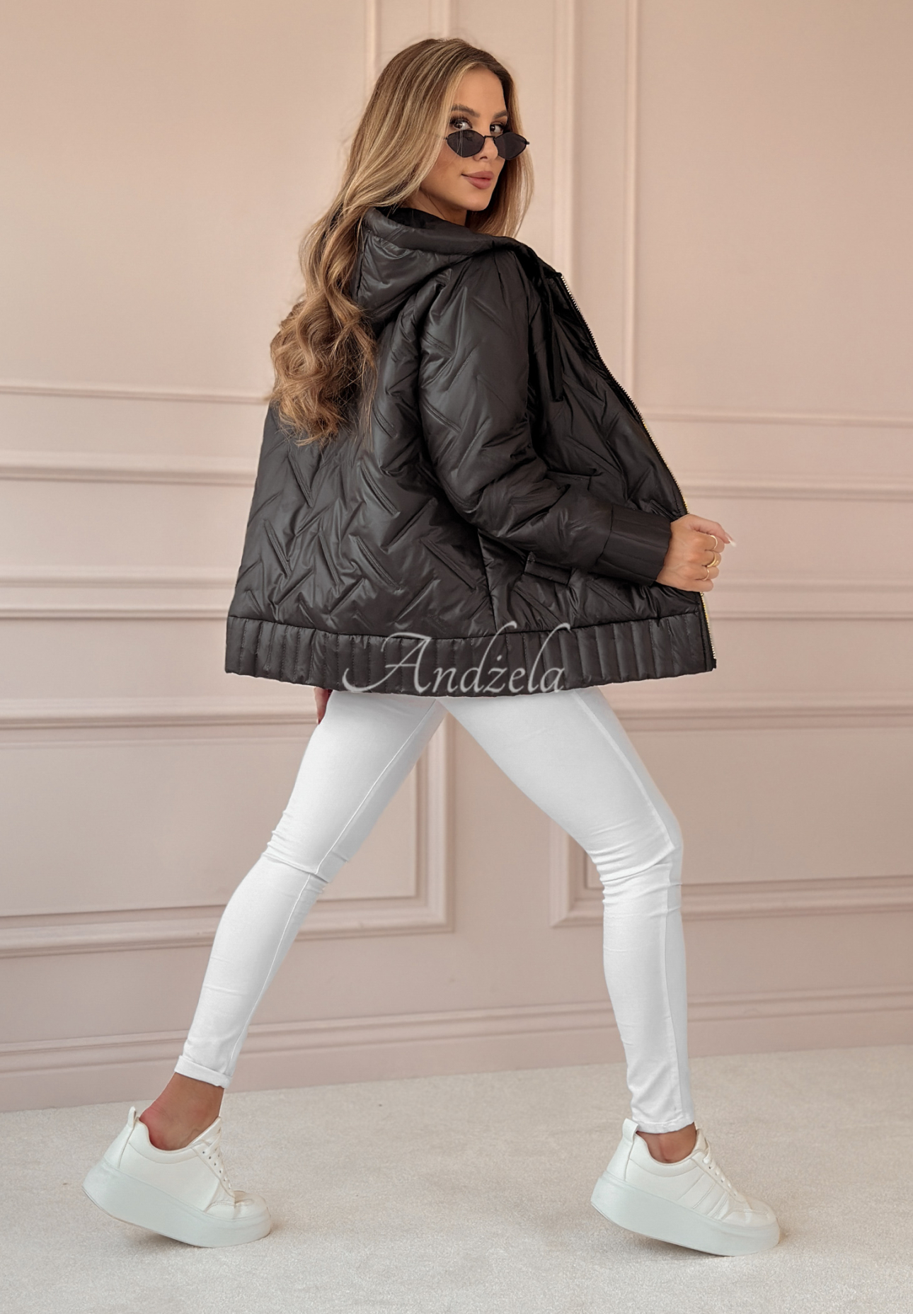 Quilted hooded jacket See You There black