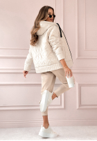 Pikowana kurtka z kapturem See You There beżowa