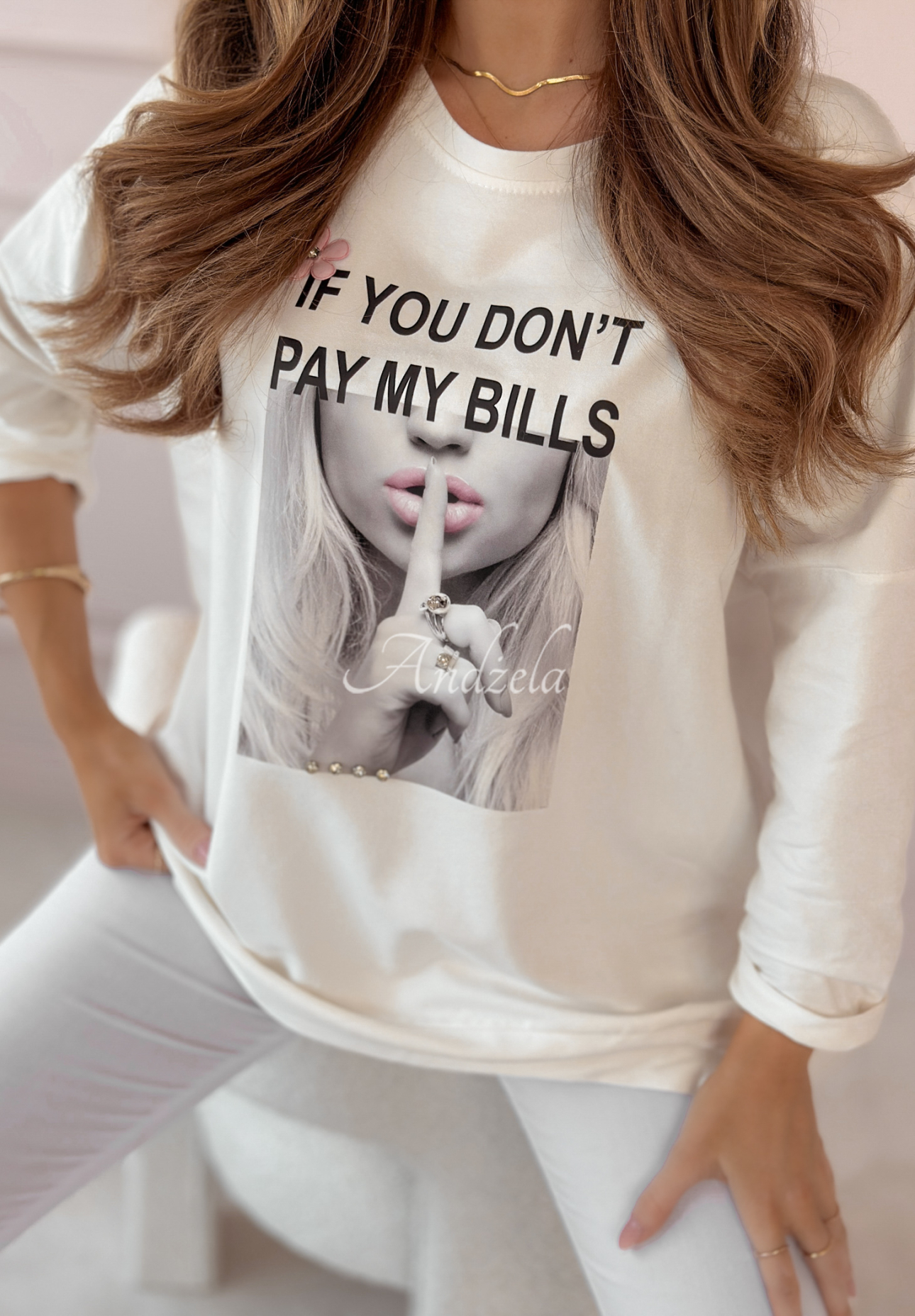 Oversize sweatshirt with Pay My Bills print white
