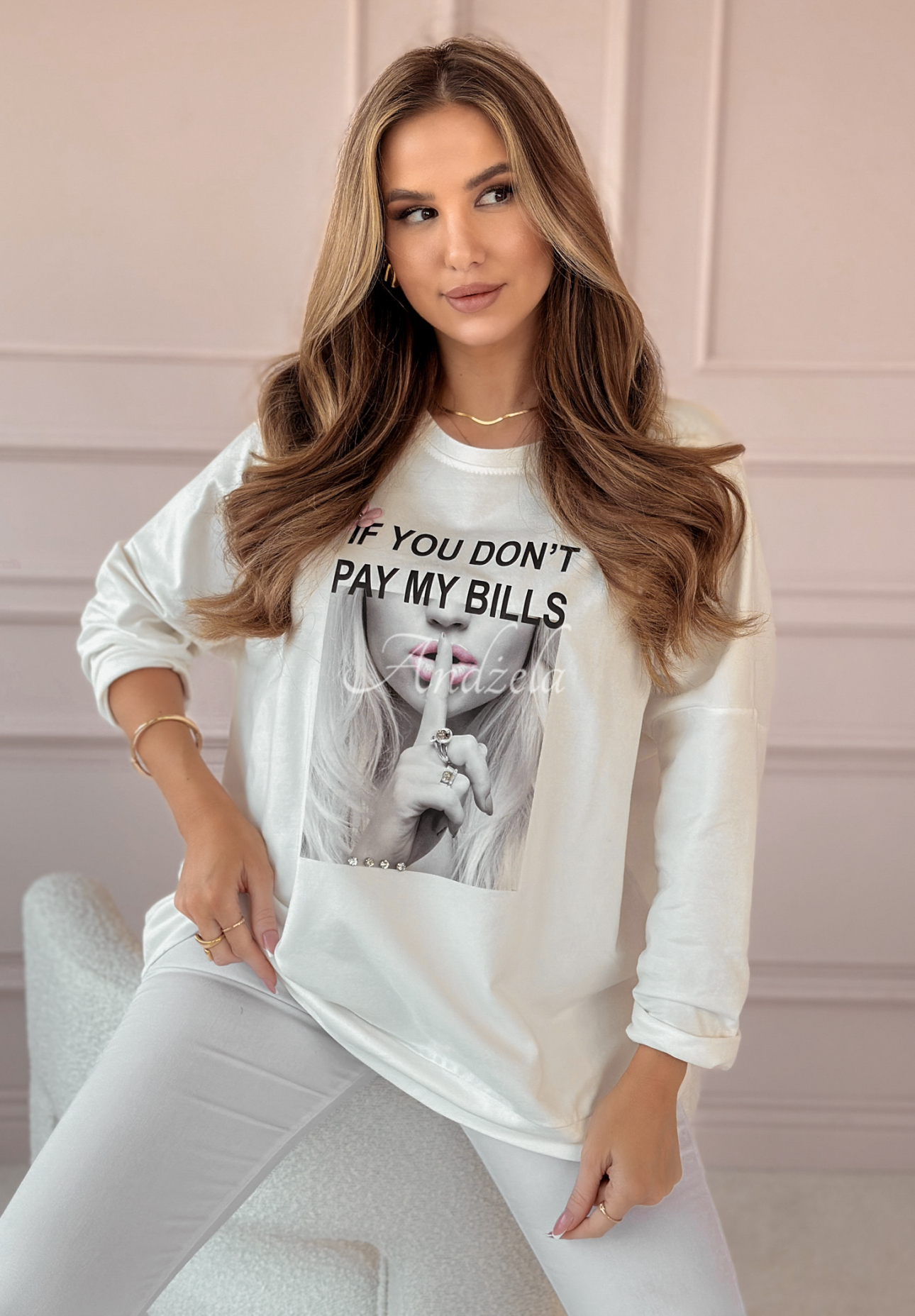 Oversize sweatshirt with Pay My Bills print white