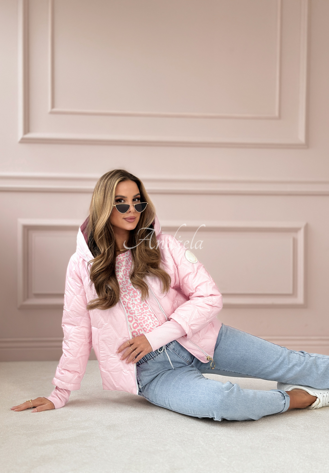 Short quilted jacket with hood Days Are Brighter pink