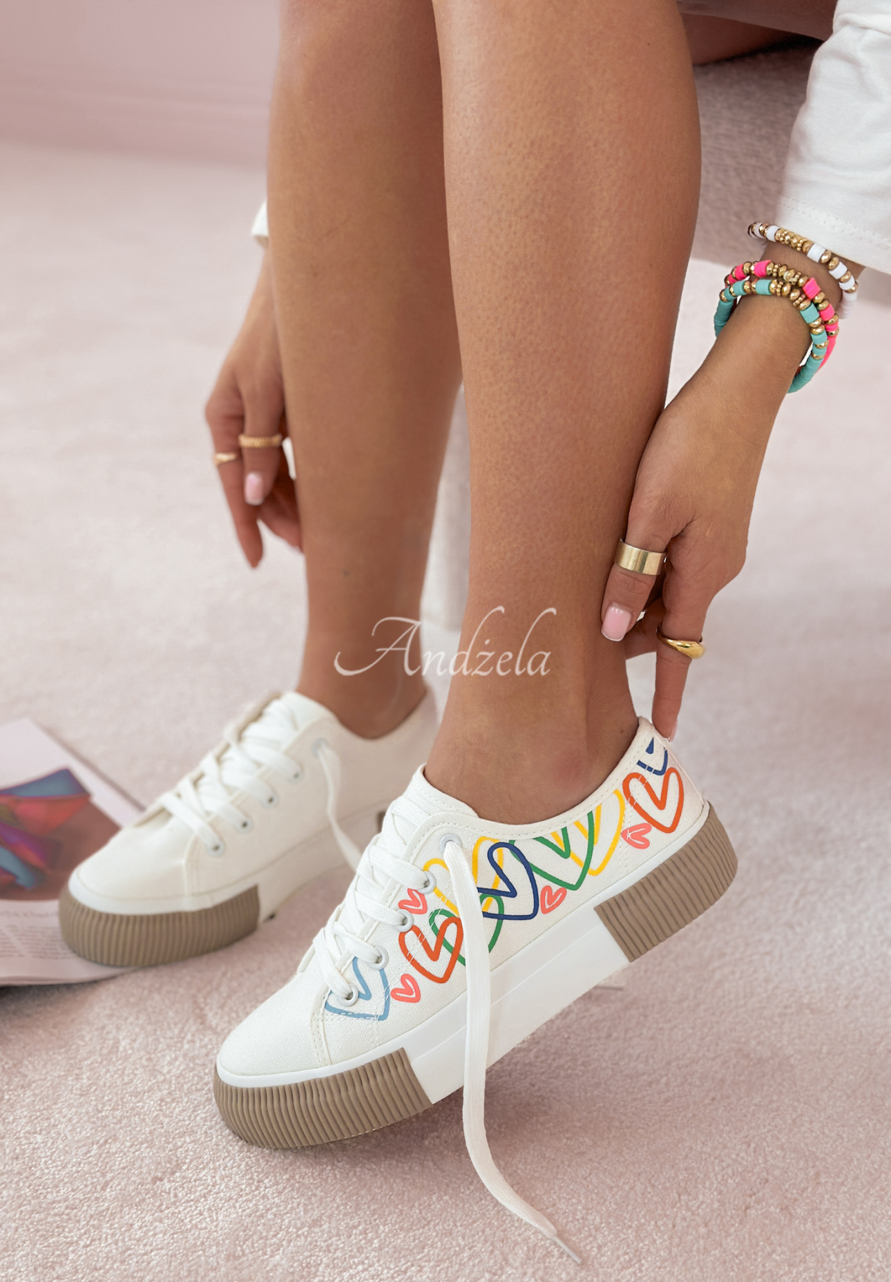 Heart sneakers Thank You Love white