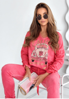 Bawełniana bluzka longsleeve z nadrukiem Enjoy Today różowa