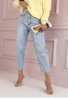 Spodnie jeansowe mom fit z paskiem For A While niebieskie