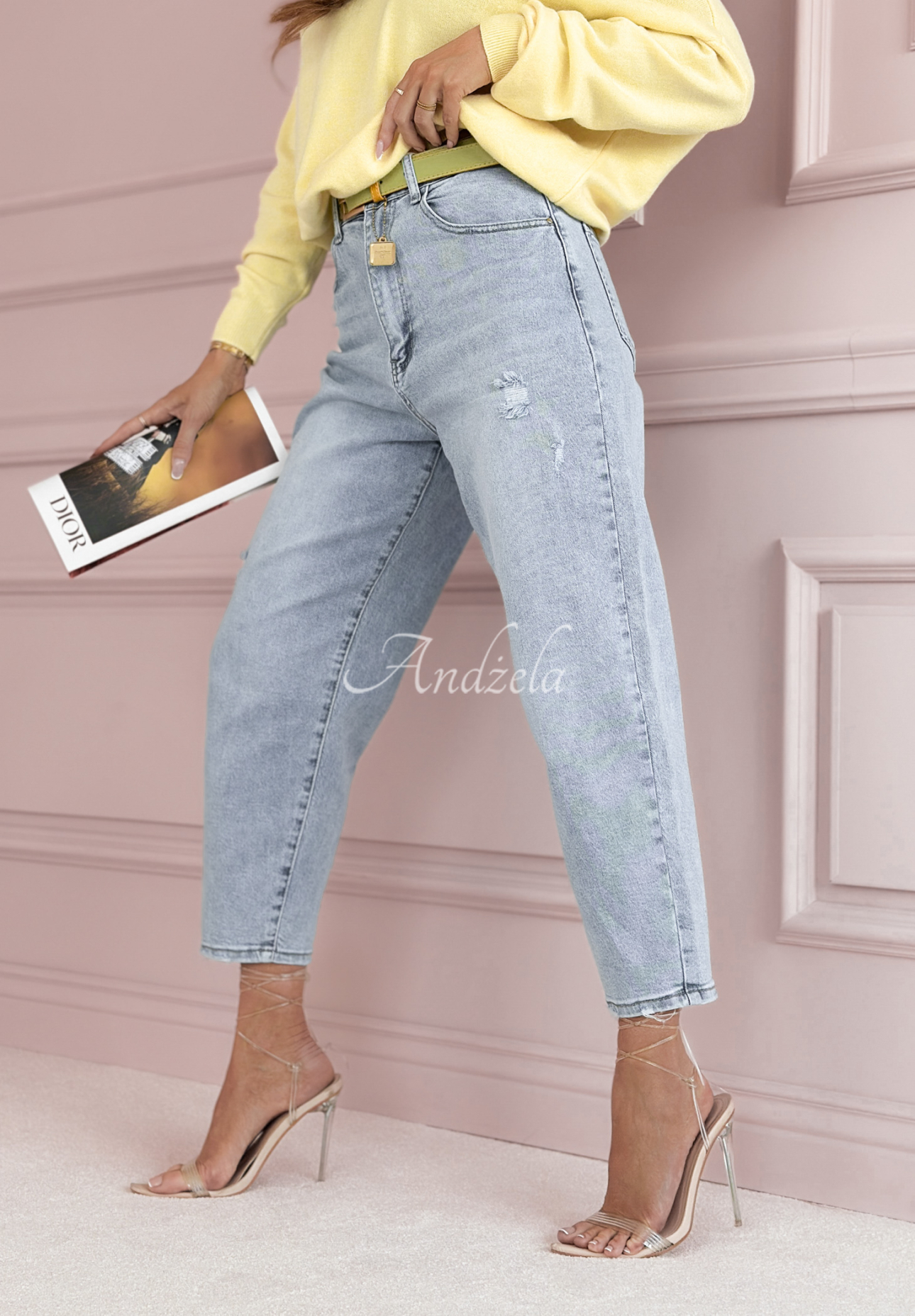 Denim mom fit pants with belt For A While blue
