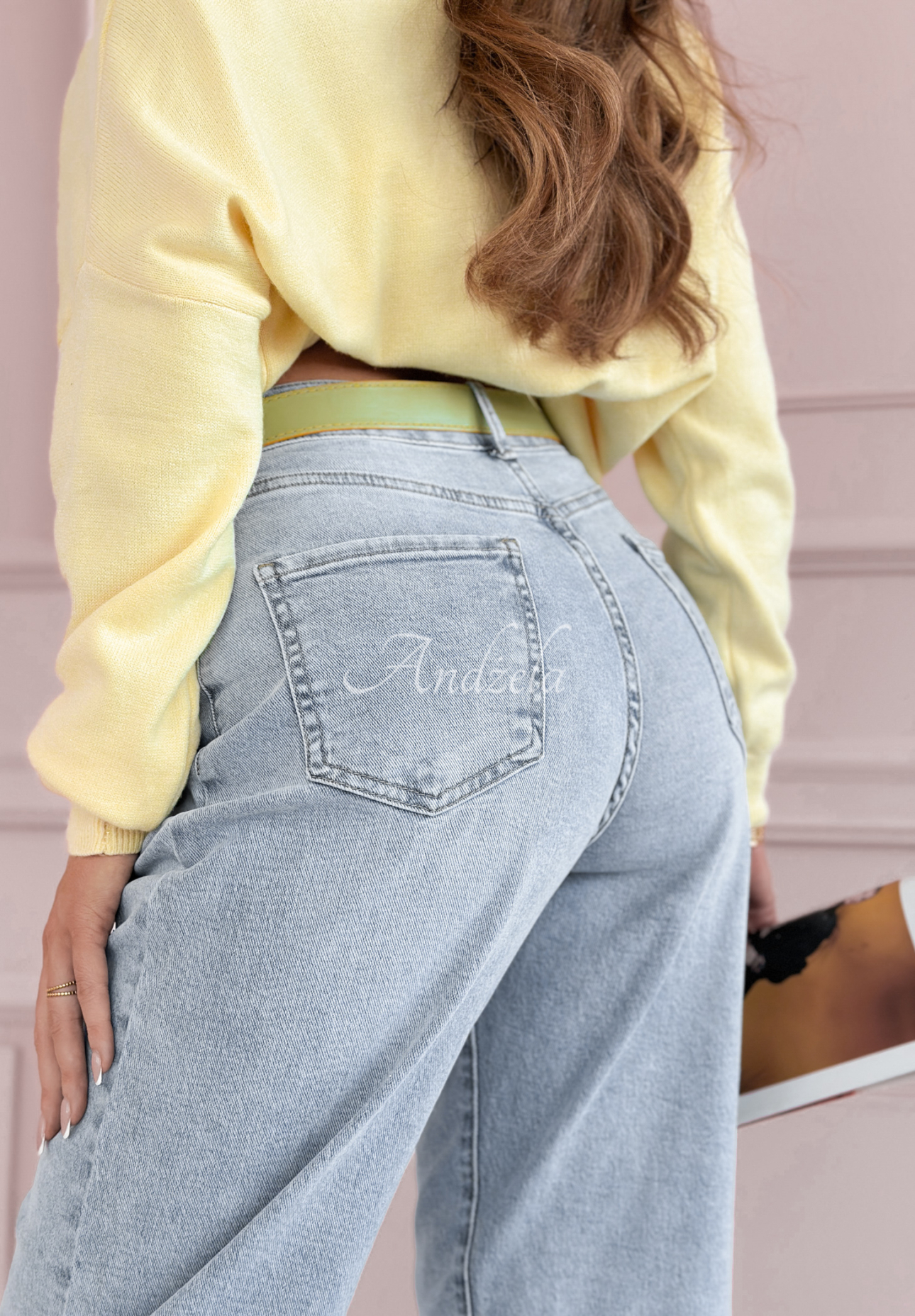Denim mom fit pants with belt For A While blue