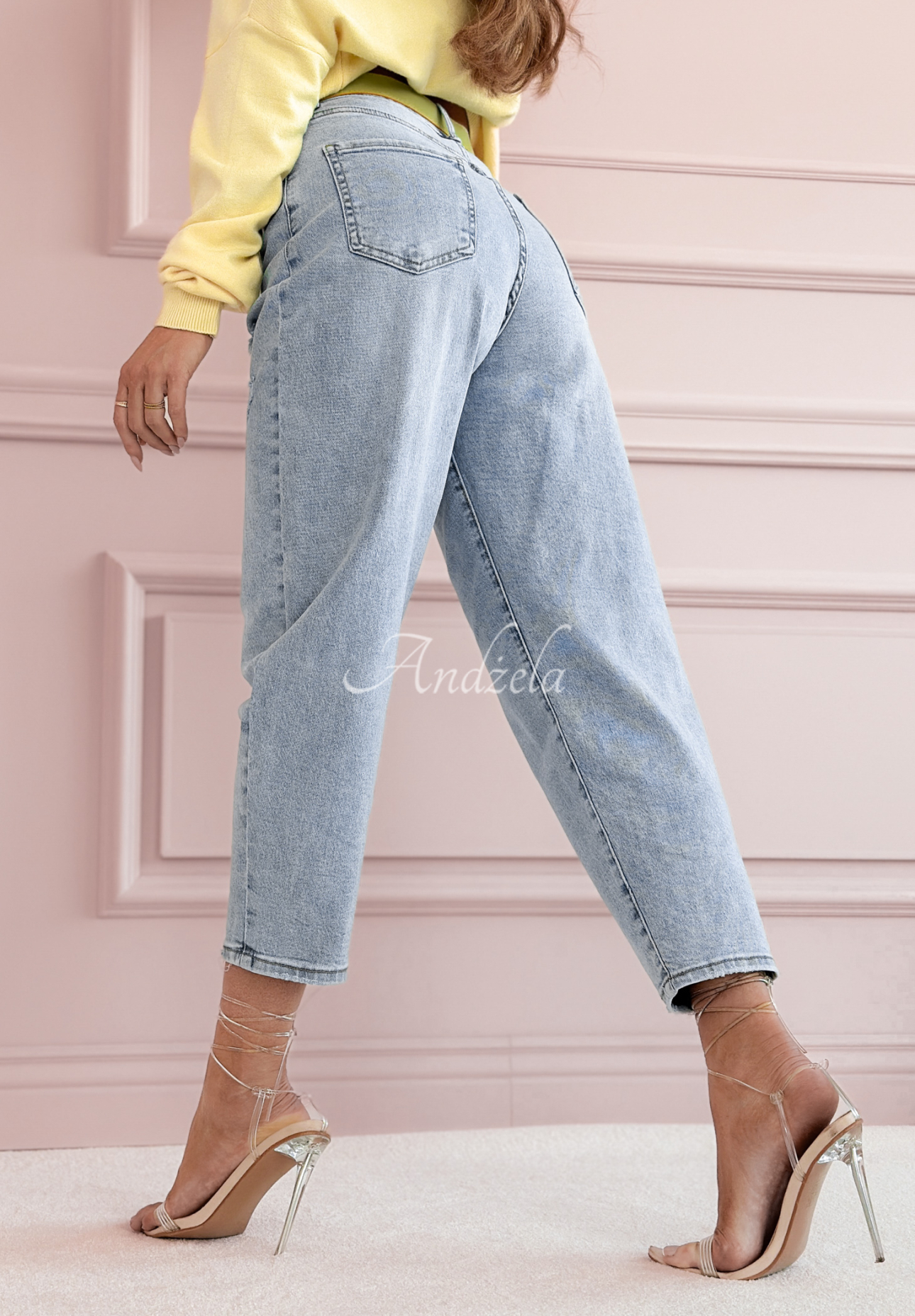 Denim mom fit pants with belt For A While blue