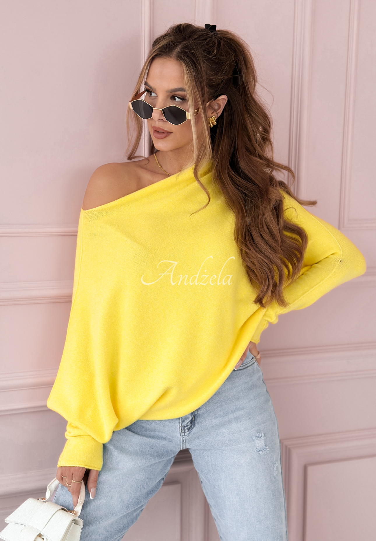 Sweter oversize z wiskozą Found Each Other żółty