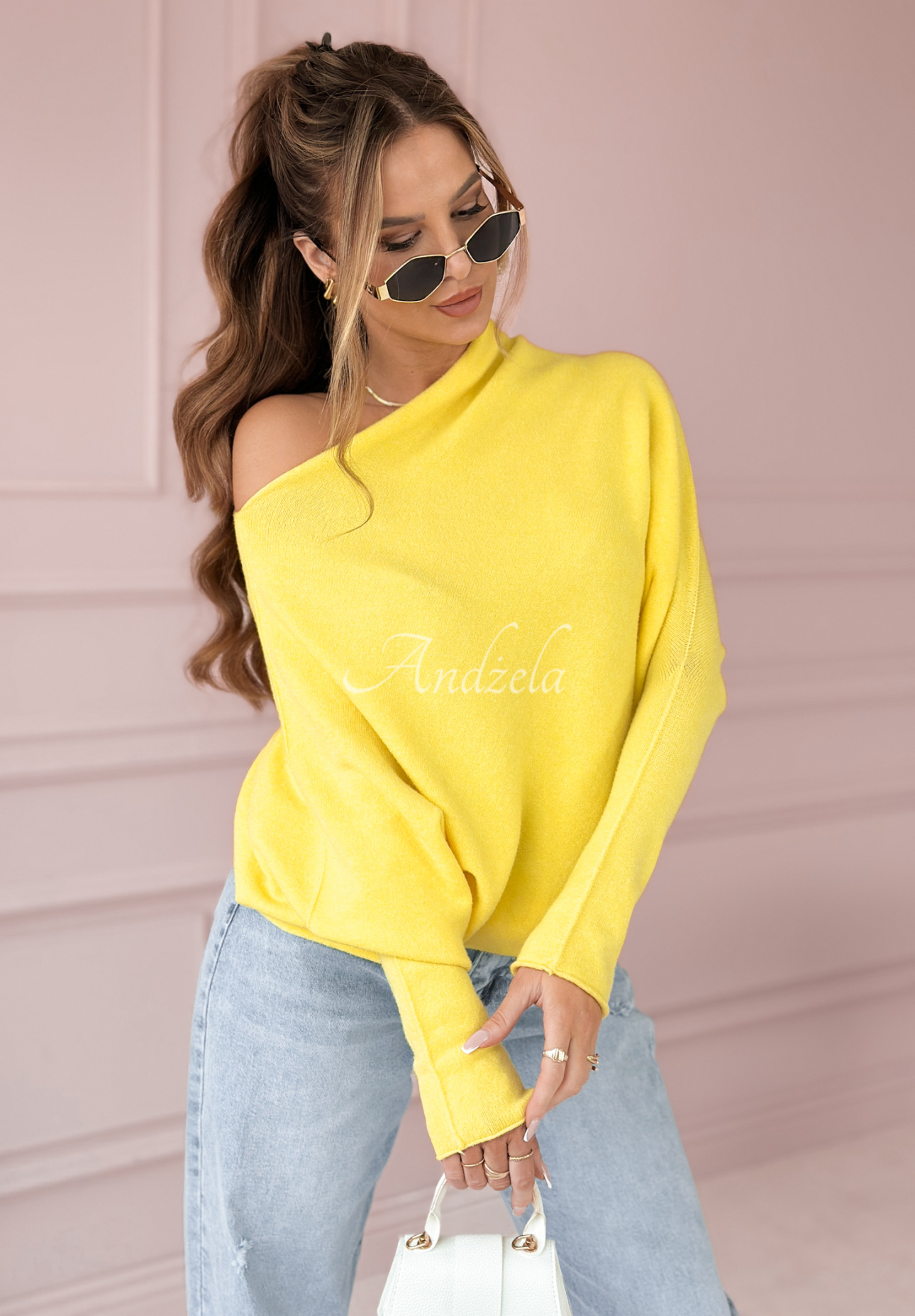 Sweter oversize z wiskozą Found Each Other żółty