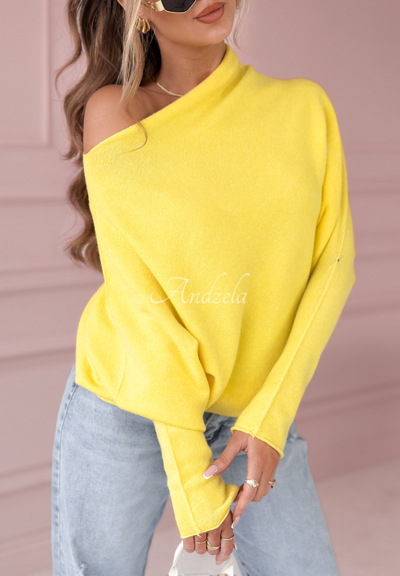 Sweter oversize z wiskozą Found Each Other żółty