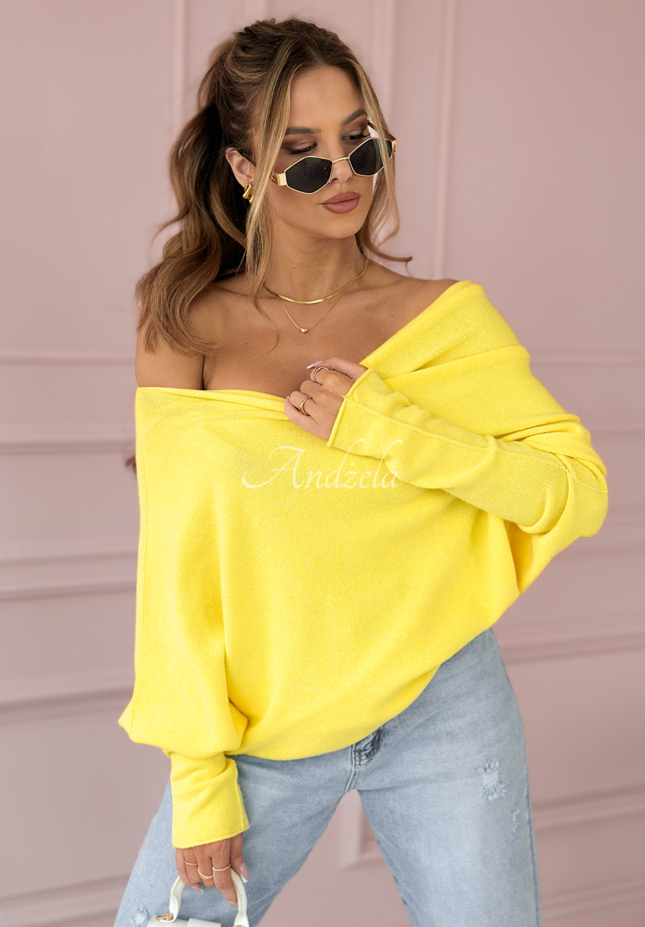 Sweter oversize z wiskozą Found Each Other żółty