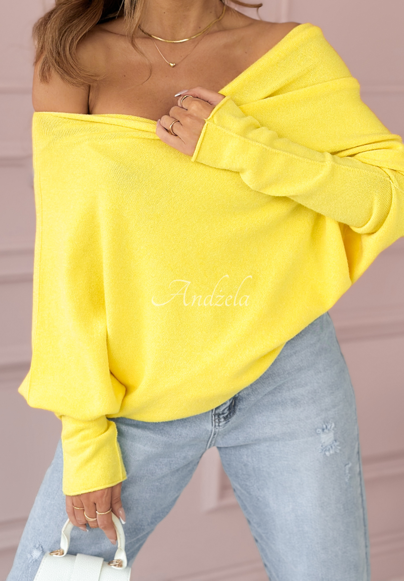 Sweter oversize z wiskozą Found Each Other żółty