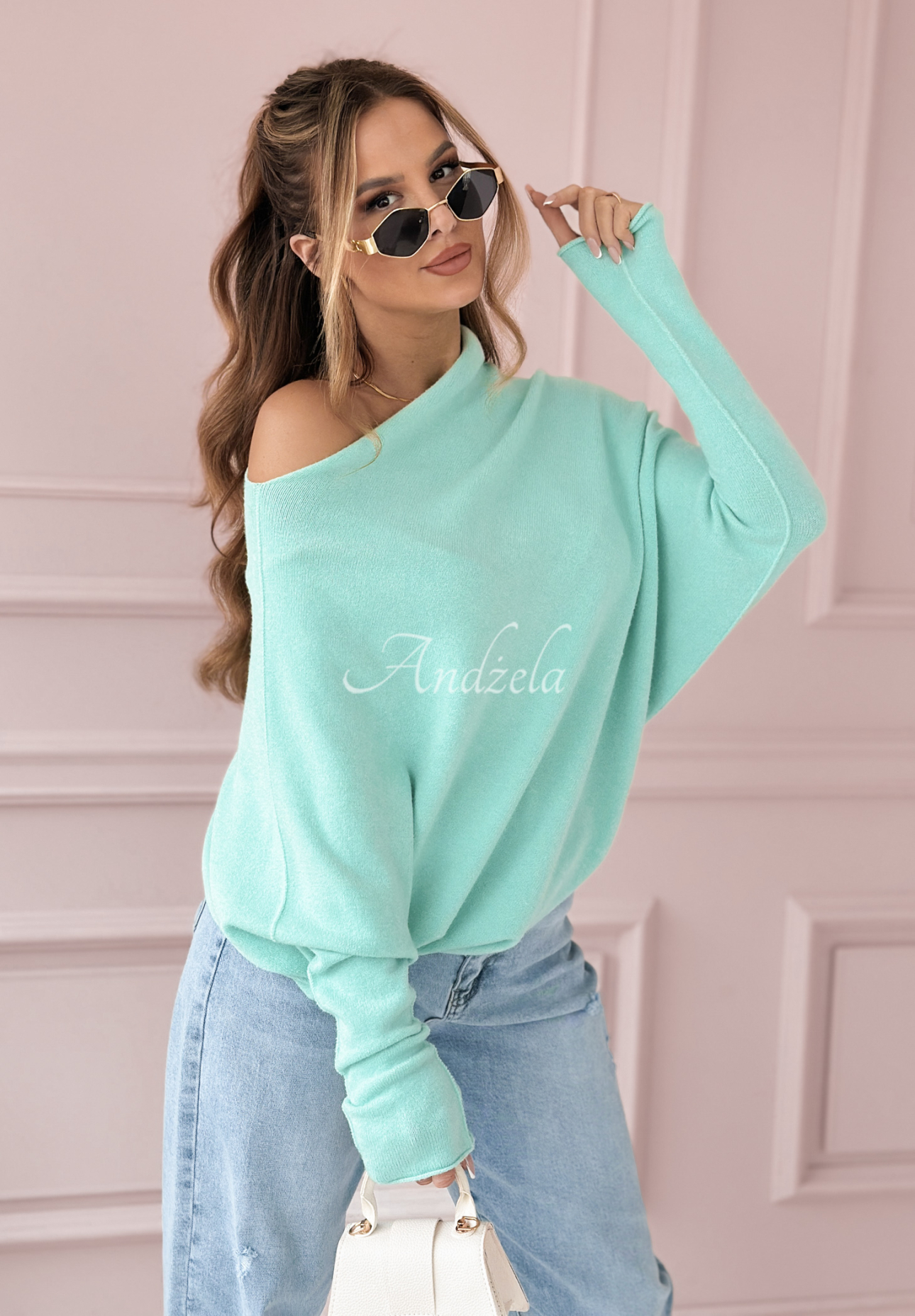 Sweter oversize z wiskozą Found Each Other miętowy