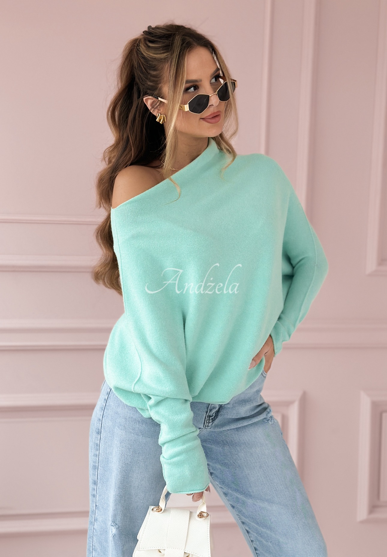 Sweter oversize z wiskozą Found Each Other miętowy