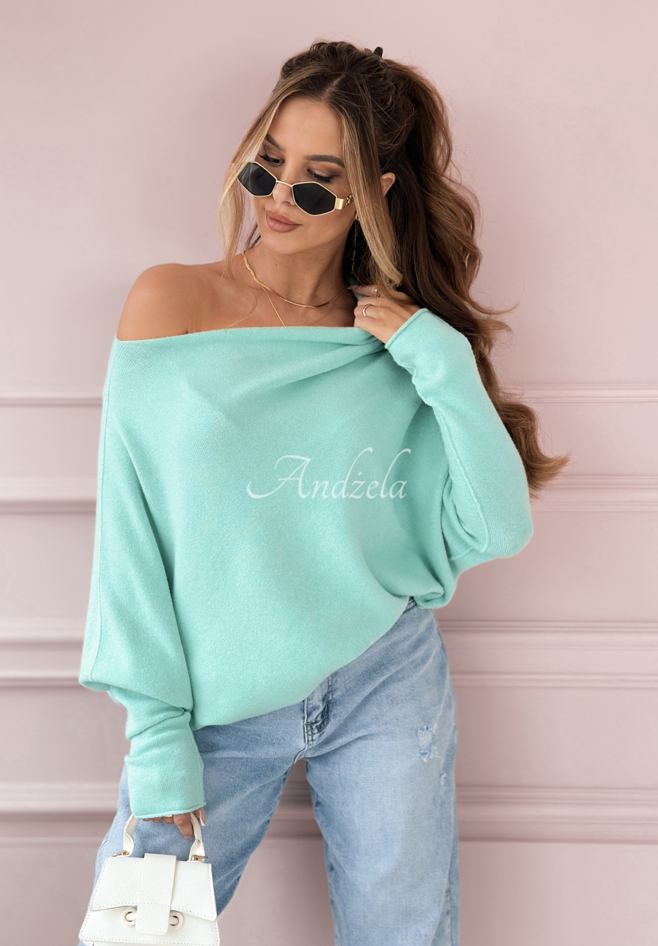 Sweter oversize z wiskozą Found Each Other miętowy