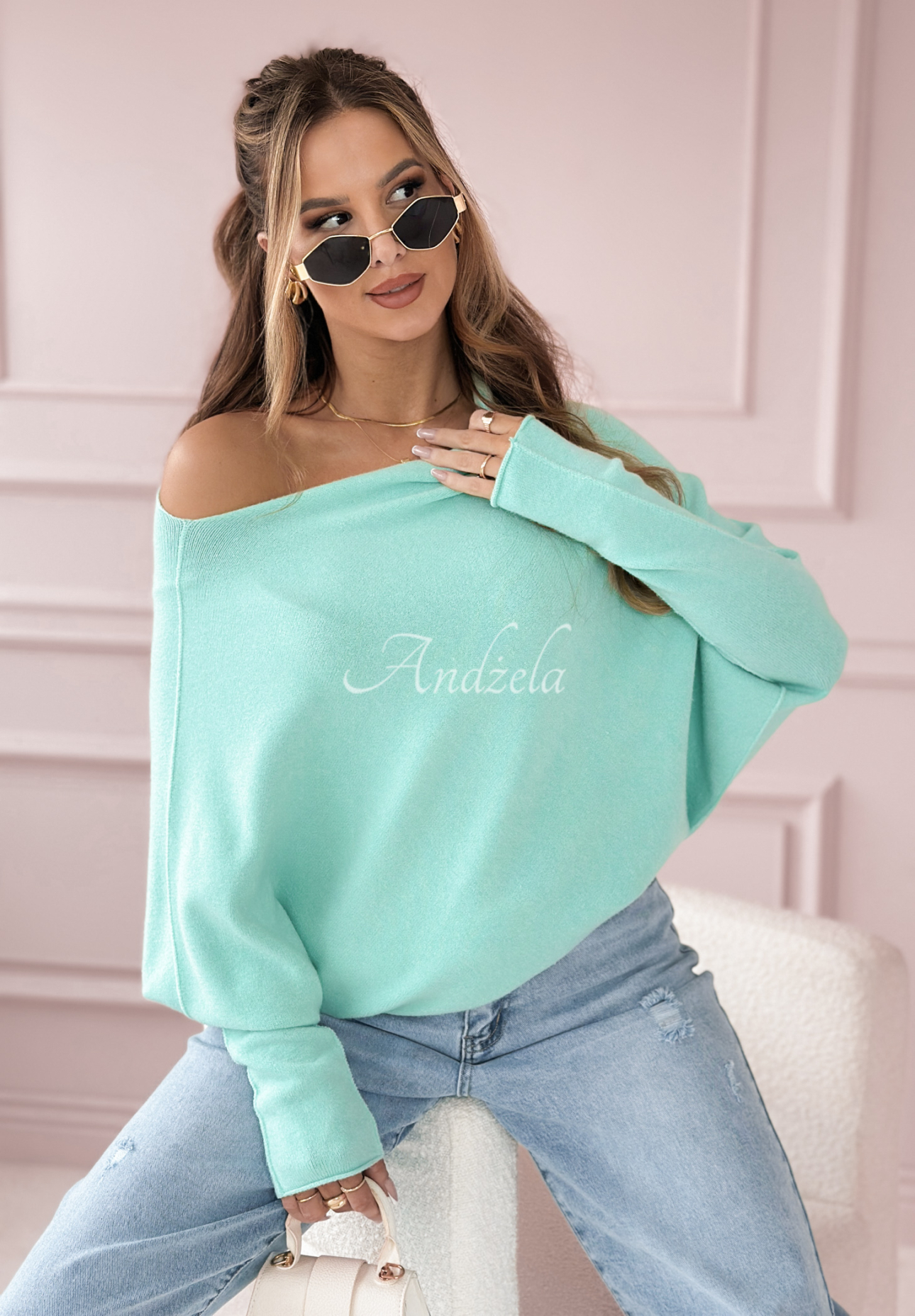 Sweter oversize z wiskozą Found Each Other miętowy