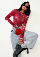 Bluzka w kwiaty La Milla Pink Dream ciemnoróżowa