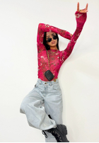 Bluzka w kwiaty La Milla Pink Dream ciemnoróżowa