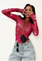 Bluzka w kwiaty La Milla Pink Dream ciemnoróżowa