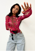 Bluzka w kwiaty La Milla Pink Dream ciemnoróżowa