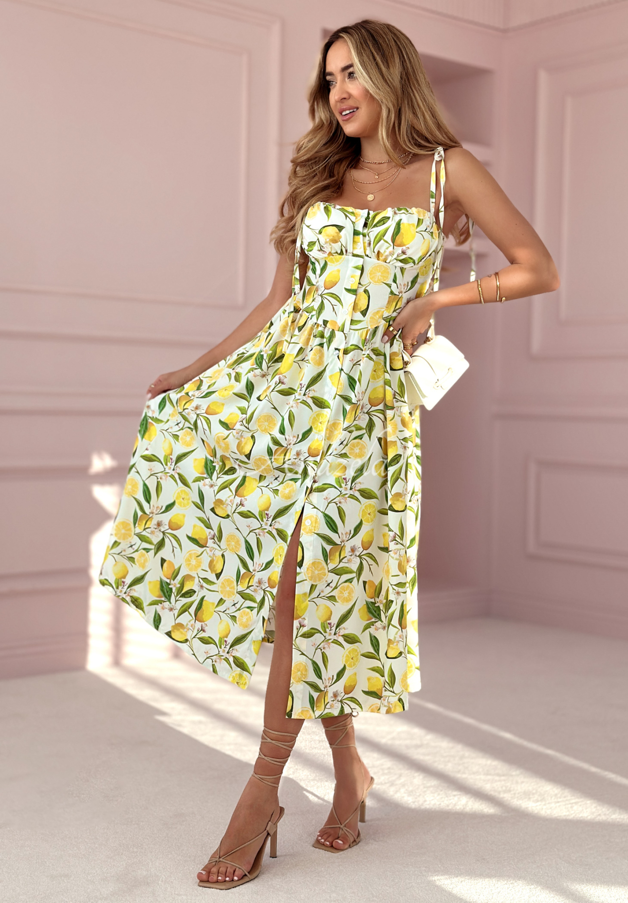 Strapless maxi dress in Sour Citrus ecru