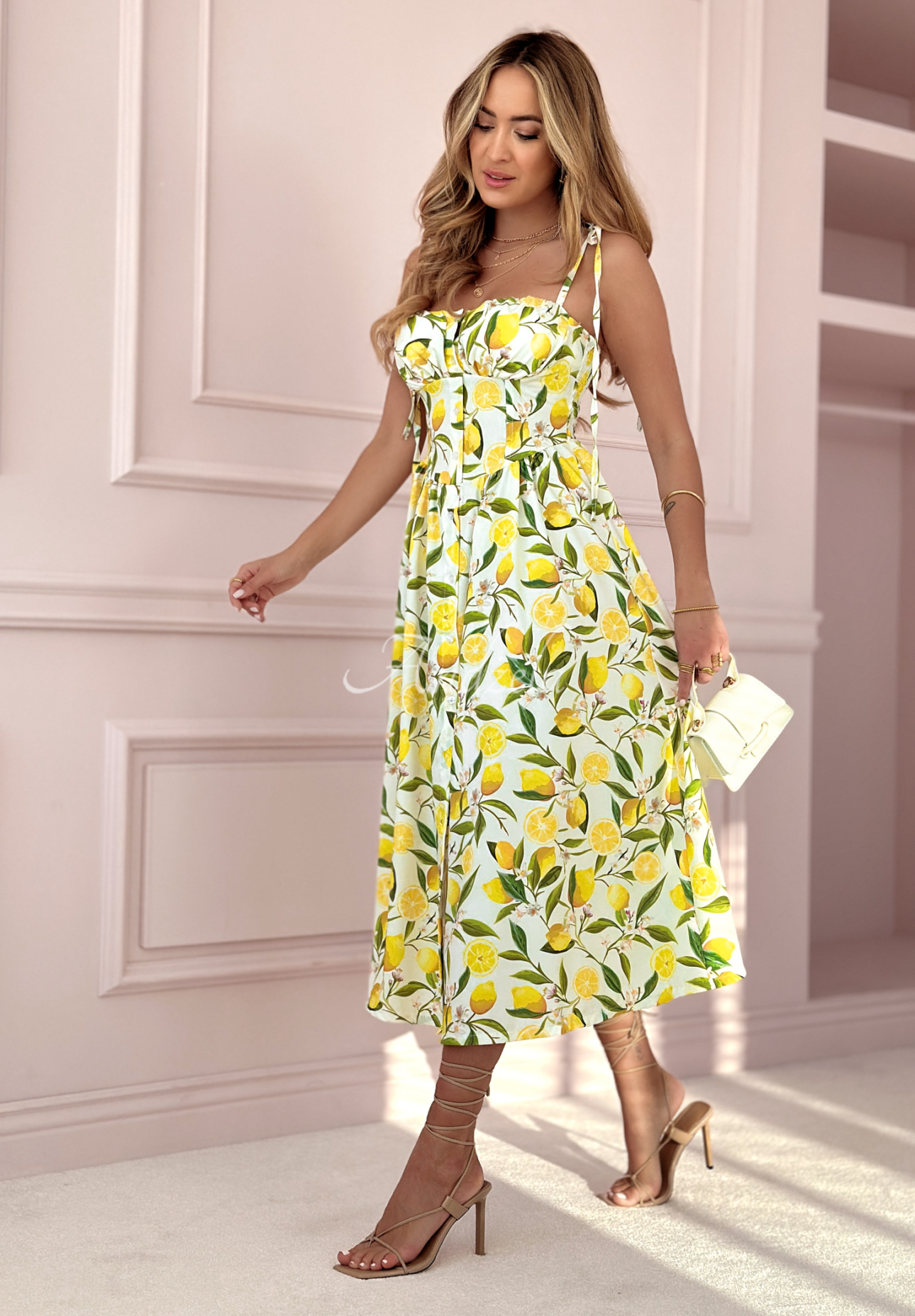 Strapless maxi dress in Sour Citrus ecru