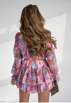 Kwiecisty kombinezon z falbankami Floral Innovators różowo-niebieski