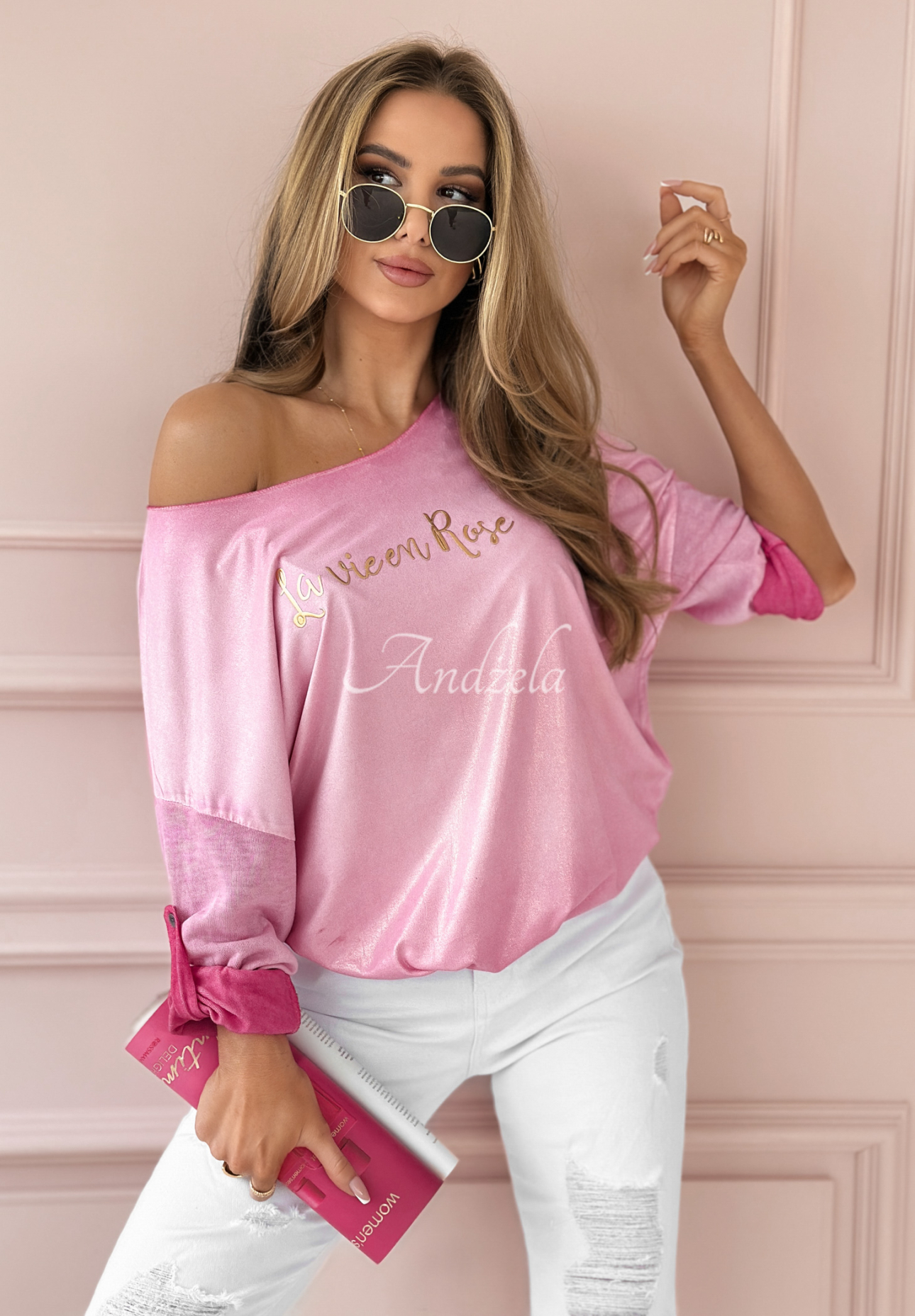 Lekki wiskozowy sweter La Vie En Rose różowy