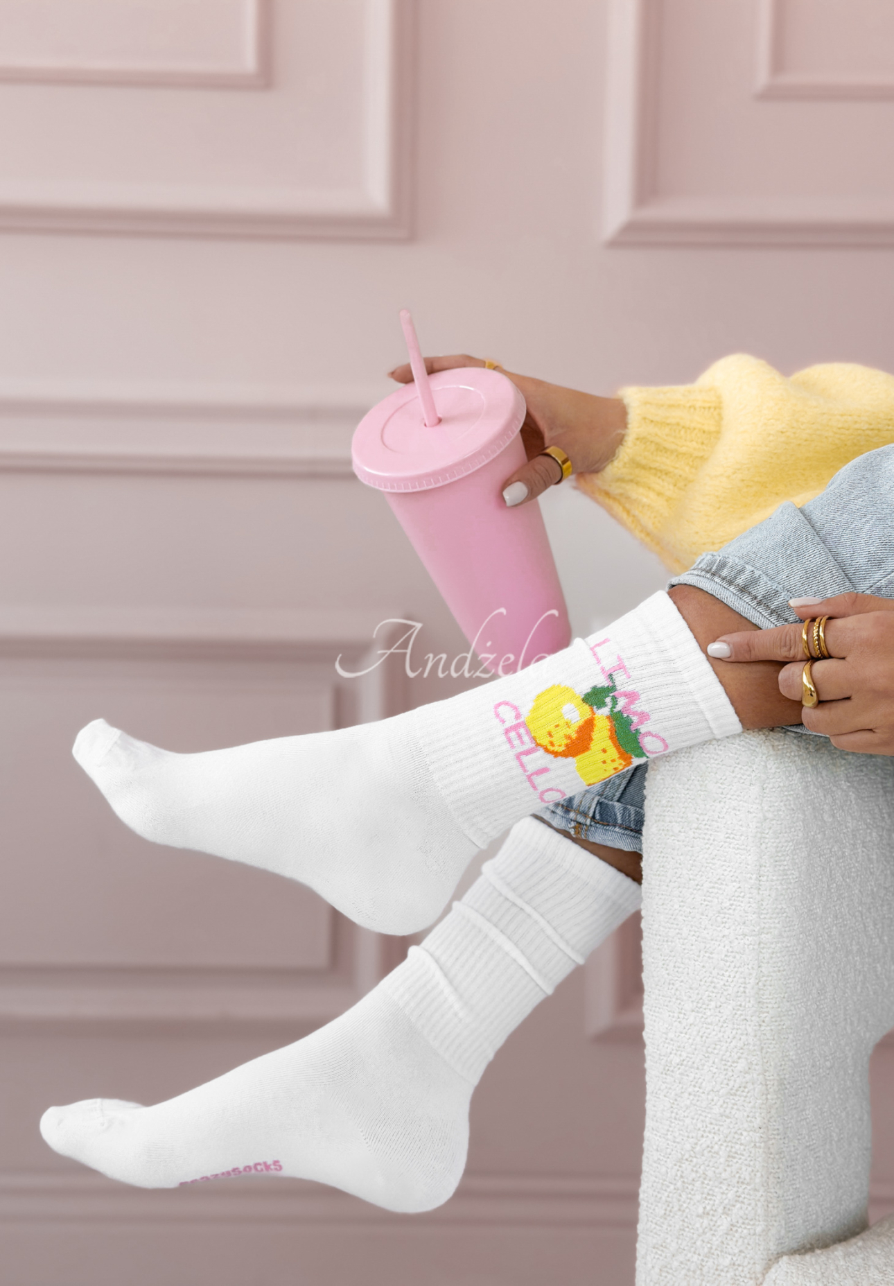 Limoncello long lemon socks white