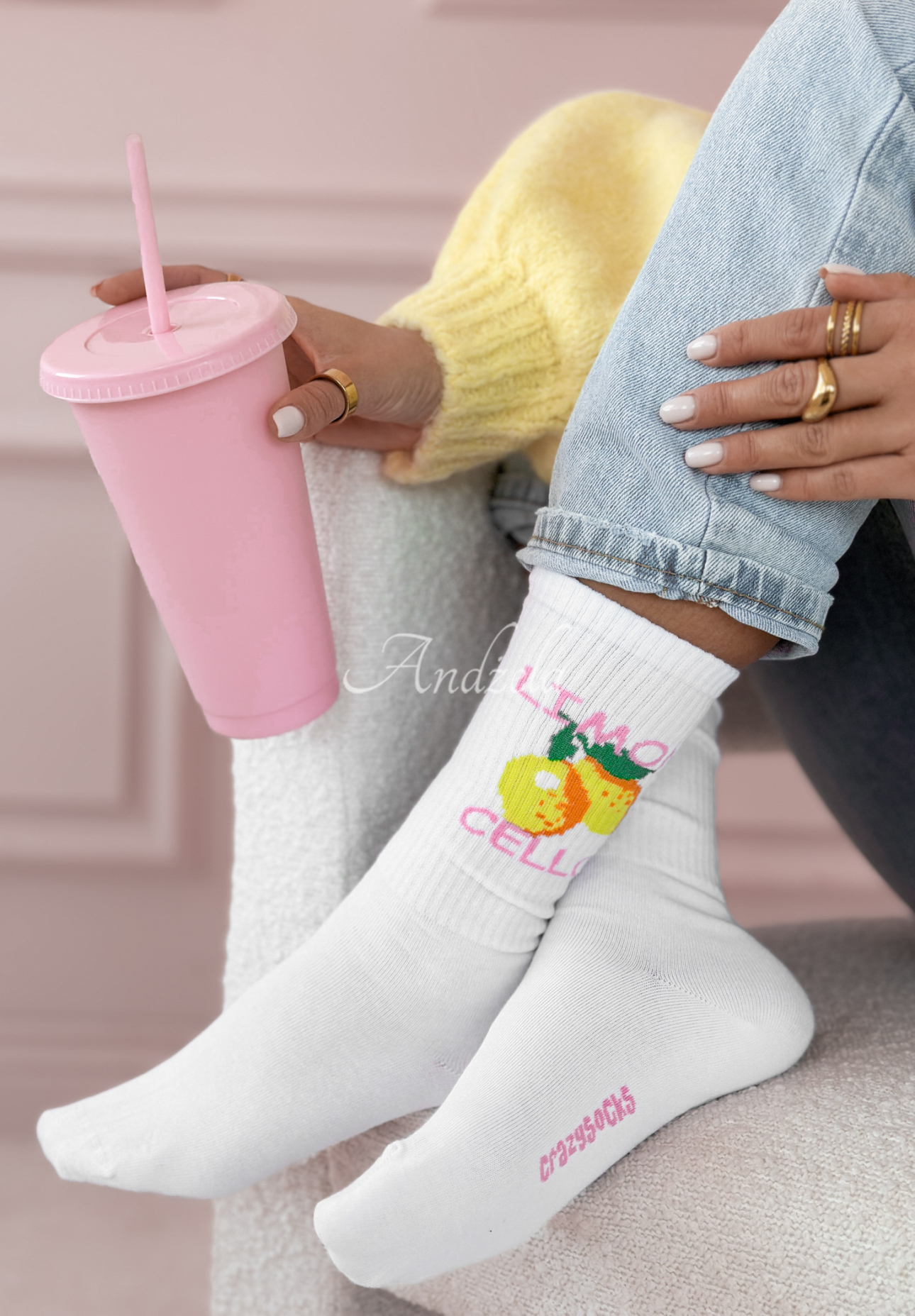 Limoncello long lemon socks white