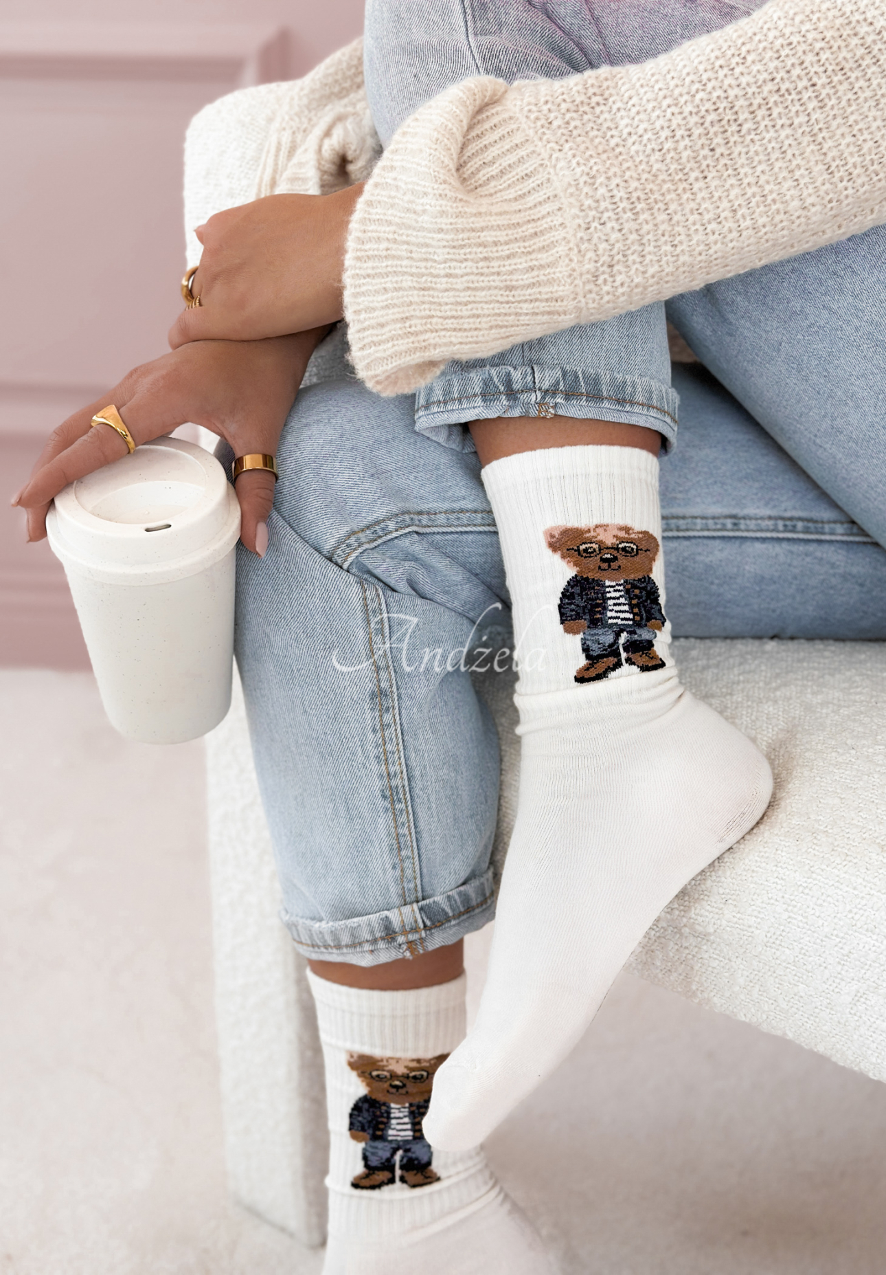 Snuggle Bear long socks ecru