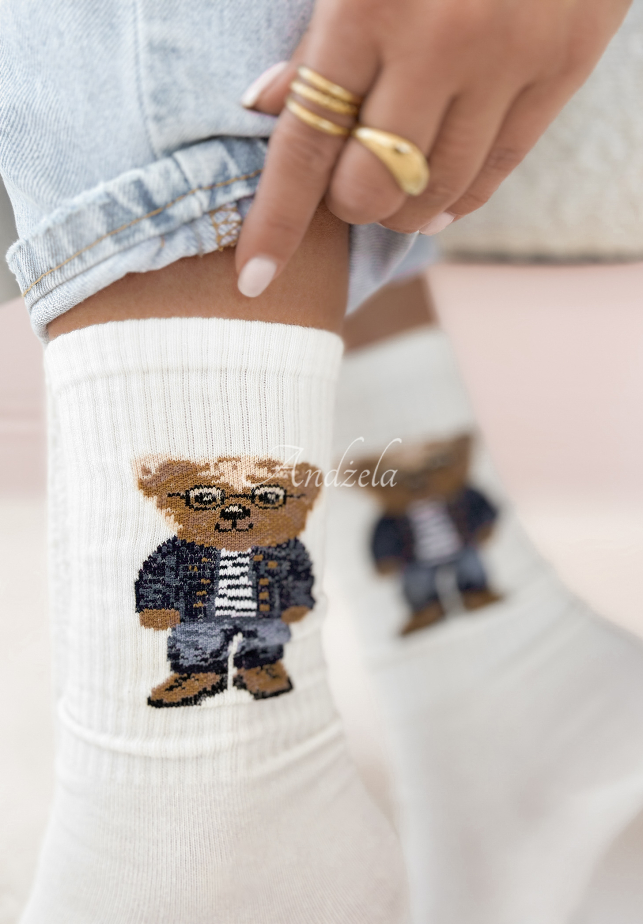 Snuggle Bear long socks ecru