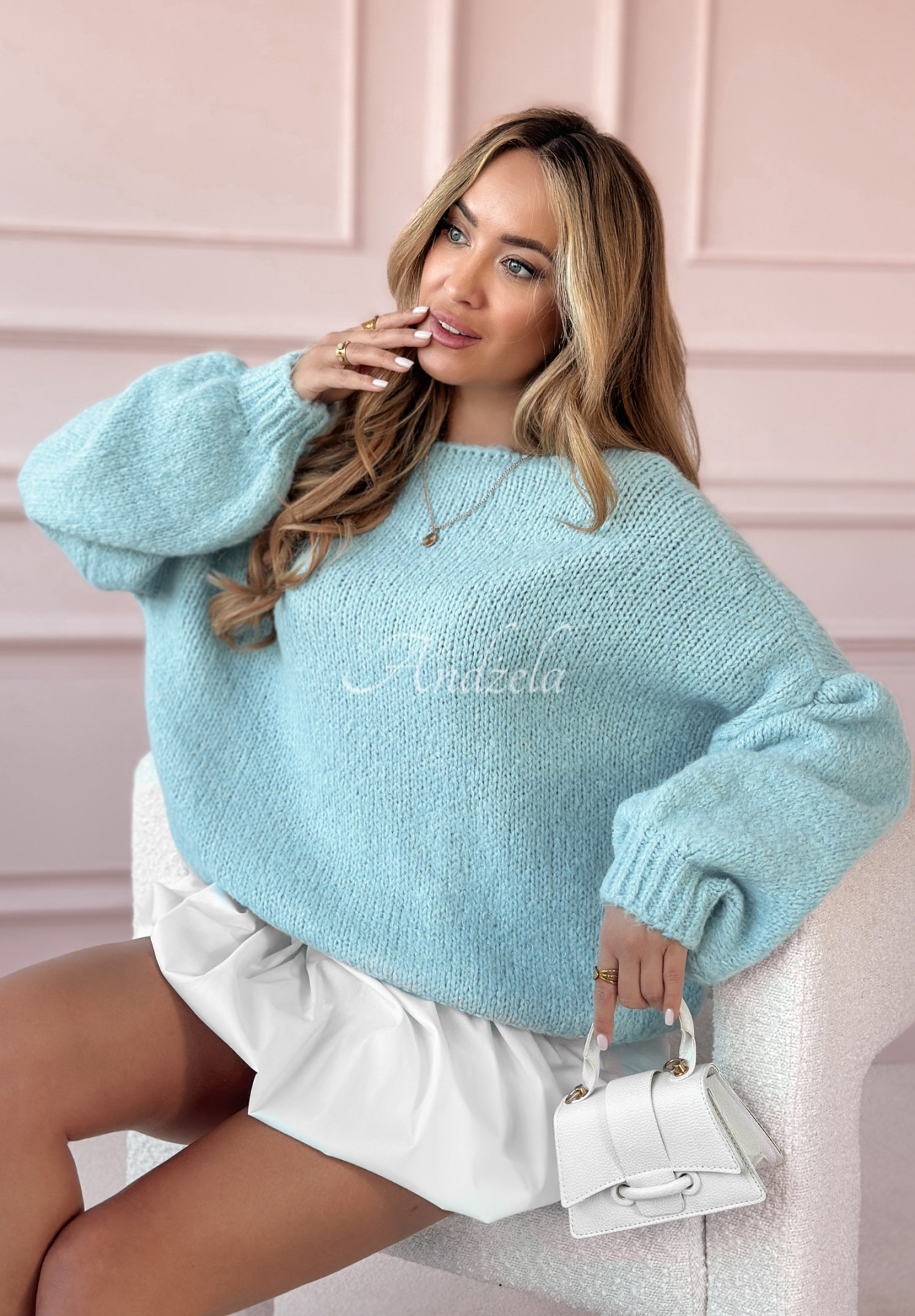 Short sweater with bows Sensitive Touch blue