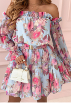 Kwiecista sukienka hiszpanka z falbankami Magic Spells błękitna