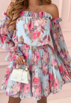 Floral Spanish dress with ruffles Magic Spells blue