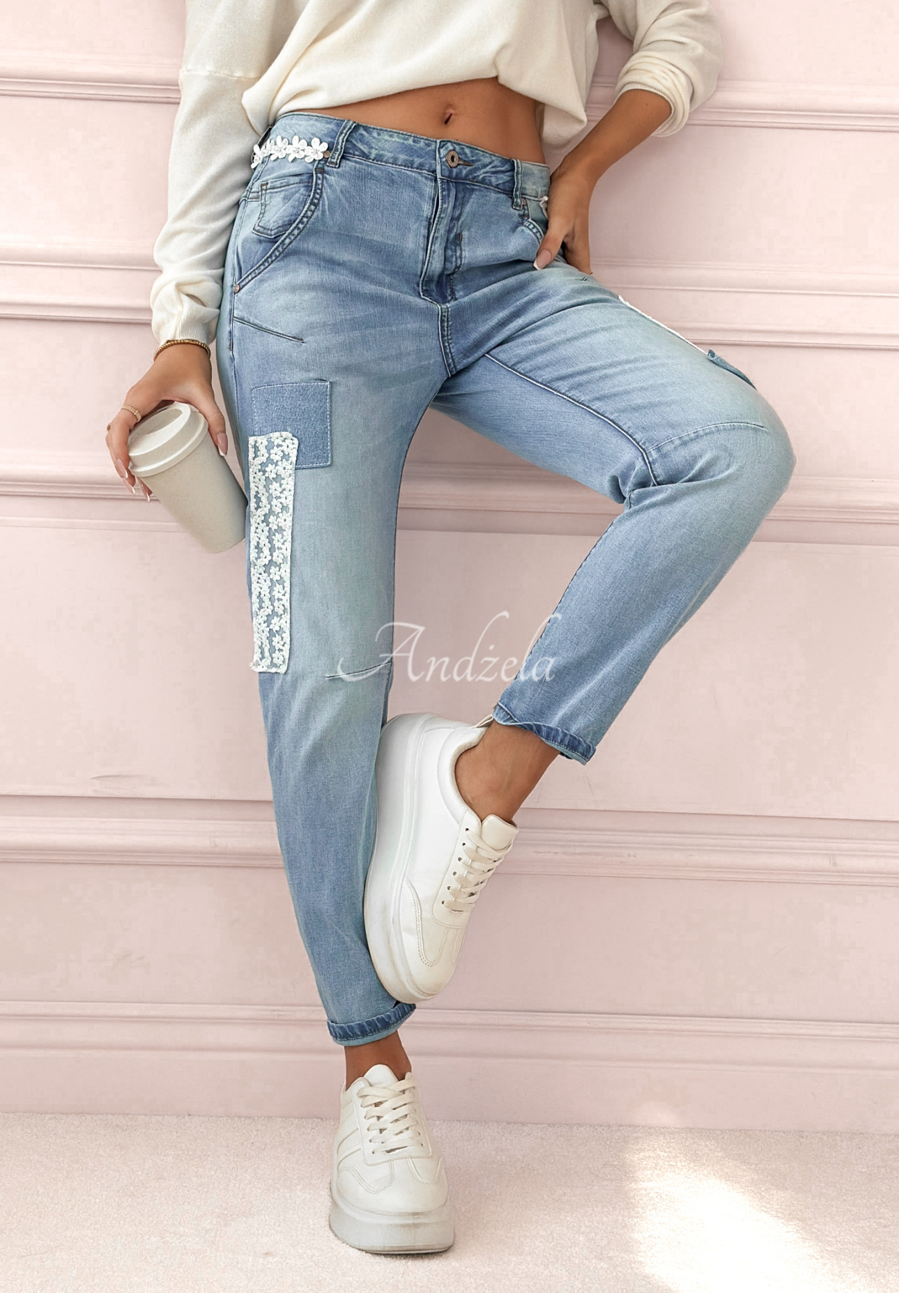 Denim pants with lace To Be The One blue