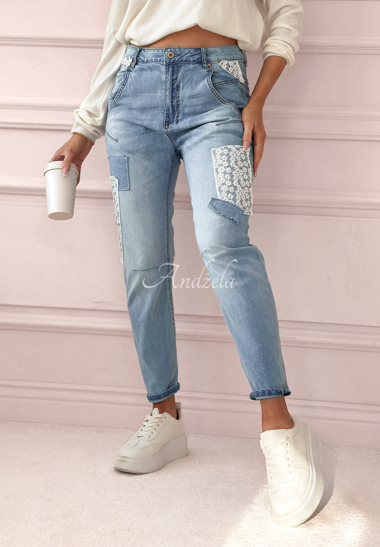 Denim pants with lace To Be The One blue