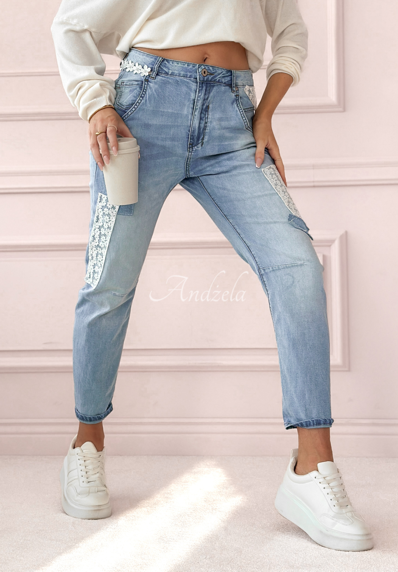 Denim pants with lace To Be The One blue