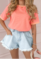 T-shirt w paski Real Story pomarańczowy