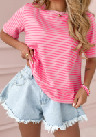 T-shirt w paski Real Story różowy