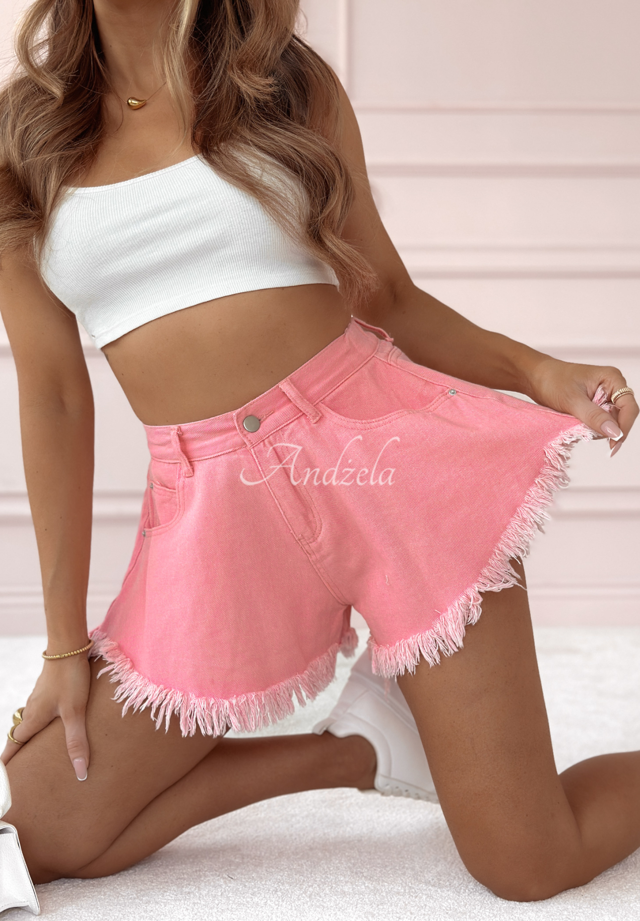 Denim shorts with wide legs Endless Blue pink
