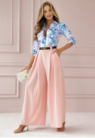 Materiałowe spodnie wide leg Enjoy Every Moment pudrowy róż