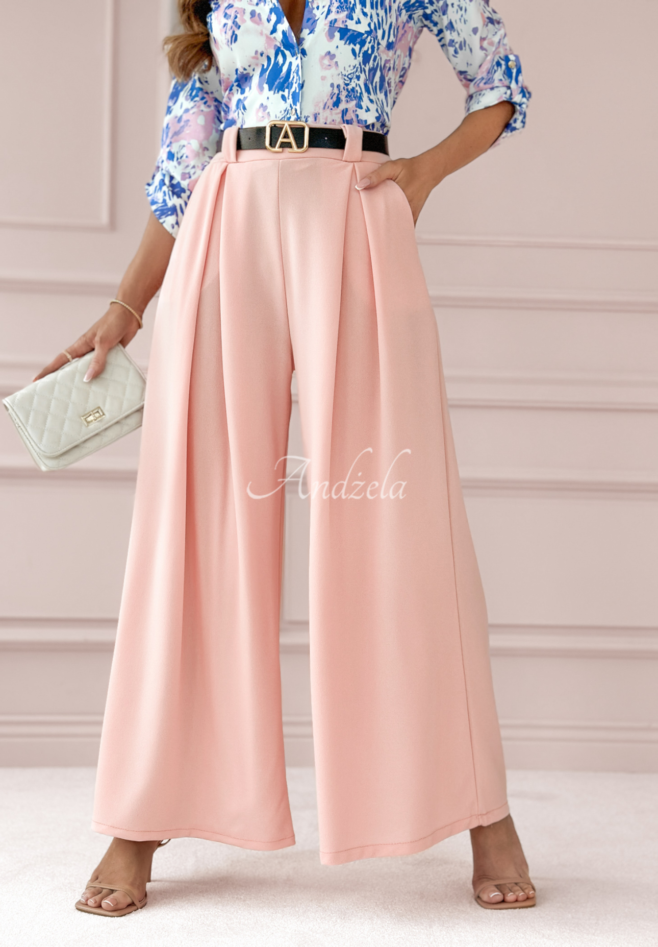 Fabric wide leg pants Enjoy Every Moment powder pink