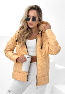 See You There quilted hooded jacket in peach