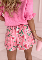 Plisowane spódnico-spodenki mini w kwiaty Soft Flowers różowe