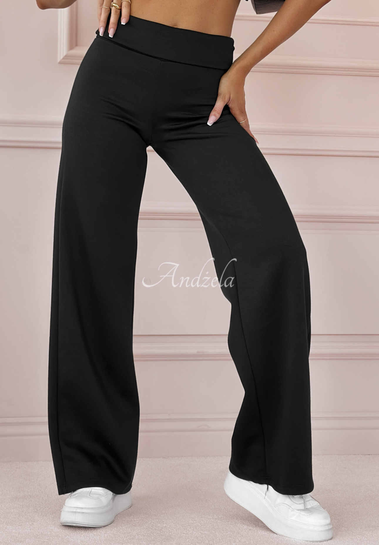 Material wide leg pants More Important black