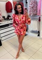 Krótki kwiecisty kombinezon w kropki La Milla Botanical Harmony  pomarańczowy