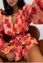 Krótki kwiecisty kombinezon w kropki La Milla Botanical Harmony  pomarańczowy