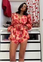 Krótki kwiecisty kombinezon w kropki La Milla Botanical Harmony  pomarańczowy