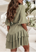 Lniana sukienka z falbankami i paskiem Haiki jasny khaki